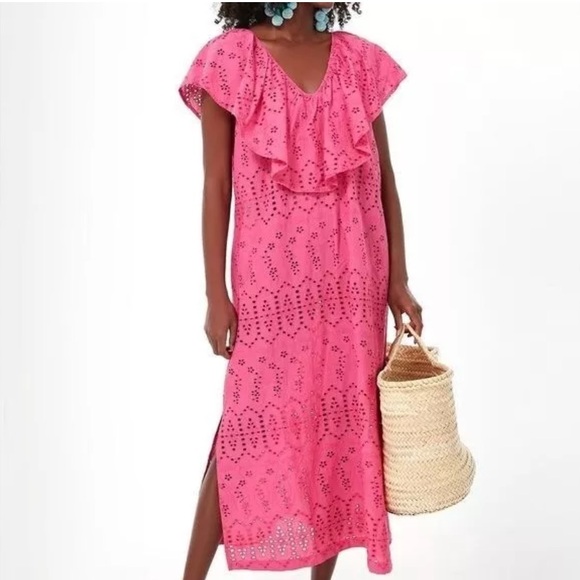 Tuckernuck Pink Floral Eyelet Caftan Midi Dress Swim Coverup - Picture 4 of 15